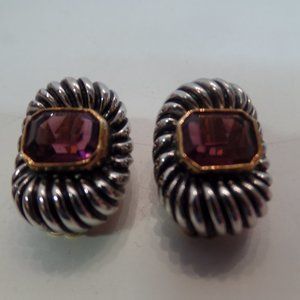 Vintage Gold & Silver Tone W Purple Stone Clip On 